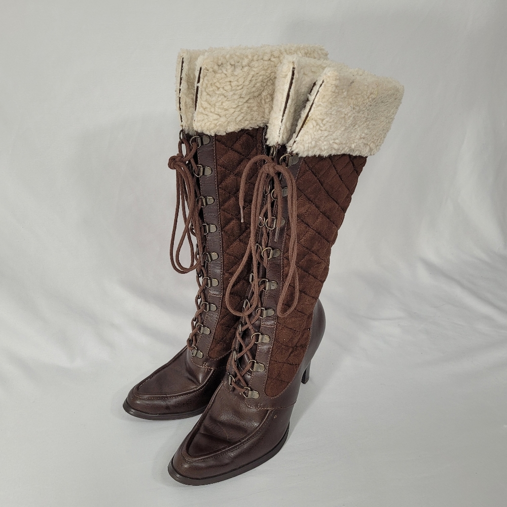Charlotte Russe Brown Victorian Luxury Aesthetic High Boot With Faux Fur Accent.